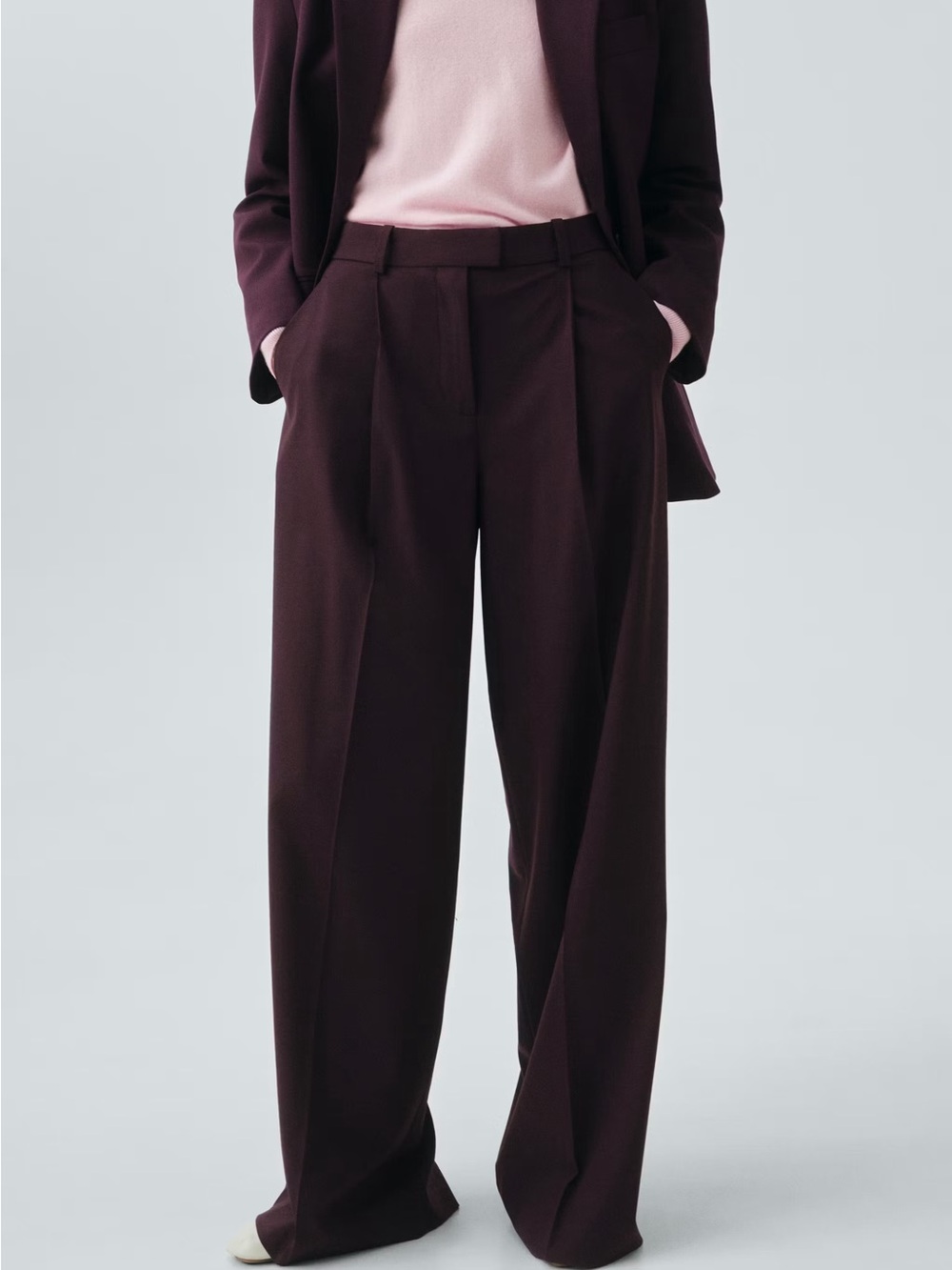 Mango - Selection- STRAIGHT WOOL BLEND SUIT TROUSERS in Maroon SIZE 8 NWT